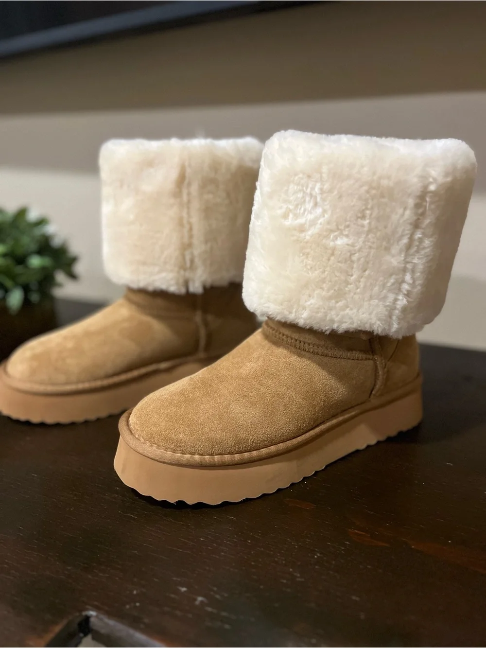 Chestnut Faux Fur Cuff Winter Boots - Women